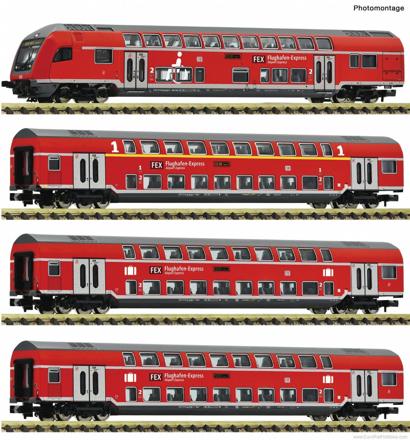 Fleischmann 881916 4 piece set: 'FEX' double-deck coaches, DB AG