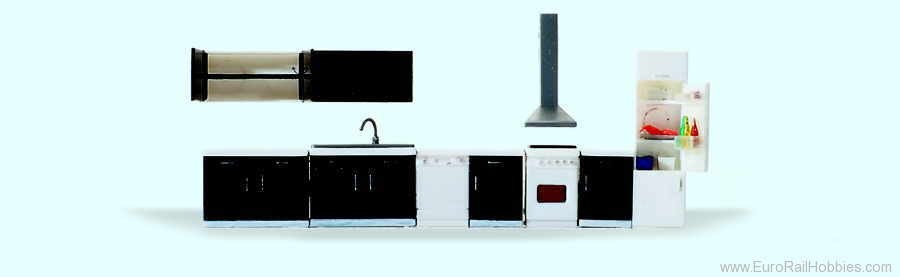 Preiser 17707 Kitchen Furniture & Appliances, 9 Pieces