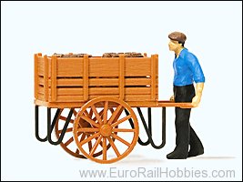 Preiser 28131 Worker with hand cart, load of barrels