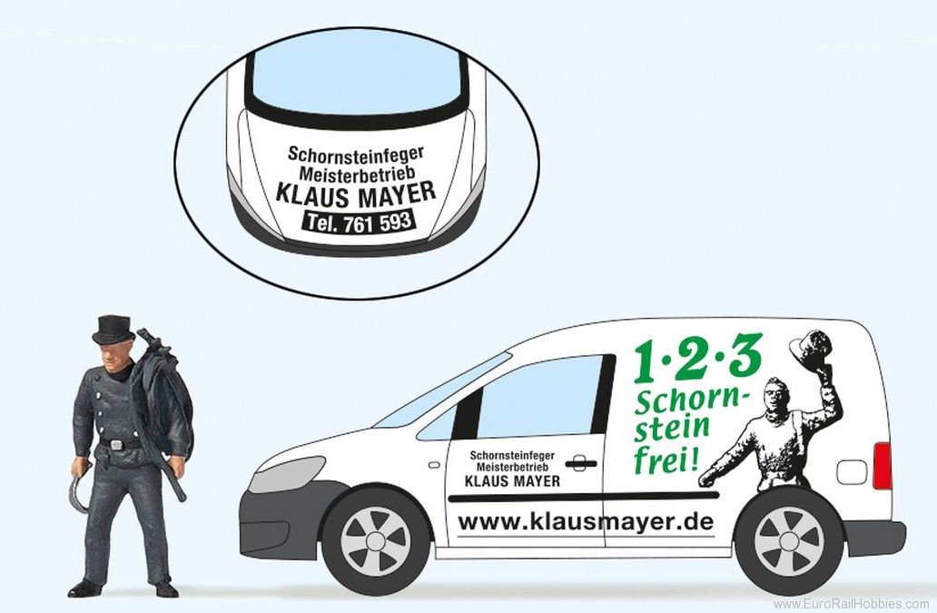 Preiser 33267 Chimney sweep with Volkswagen Caddy. Ready-ma