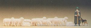 Preiser 79160 Animals -- Shepherd & Flock of Sheep w/Dog 