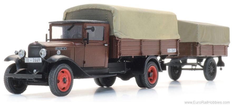 Artitec 387.628 Opel Blitz 6 flatbed truck and trailer with t