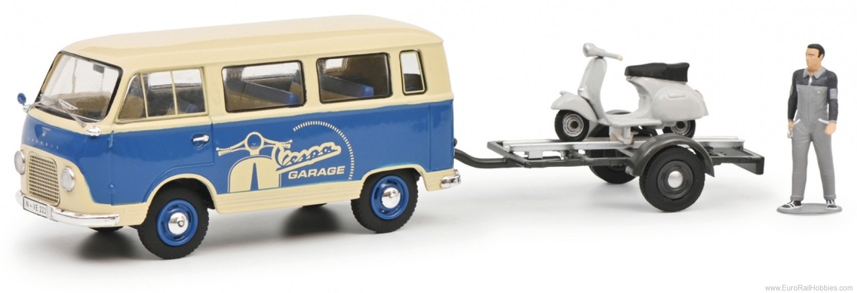 Schuco 450320000 Ford FK 1000 Bus with trailer and Vespa GS an