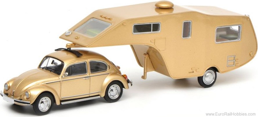 Schuco 450903800 VW KÃ¤fer 1200 with caravan trailer, (1:43)
