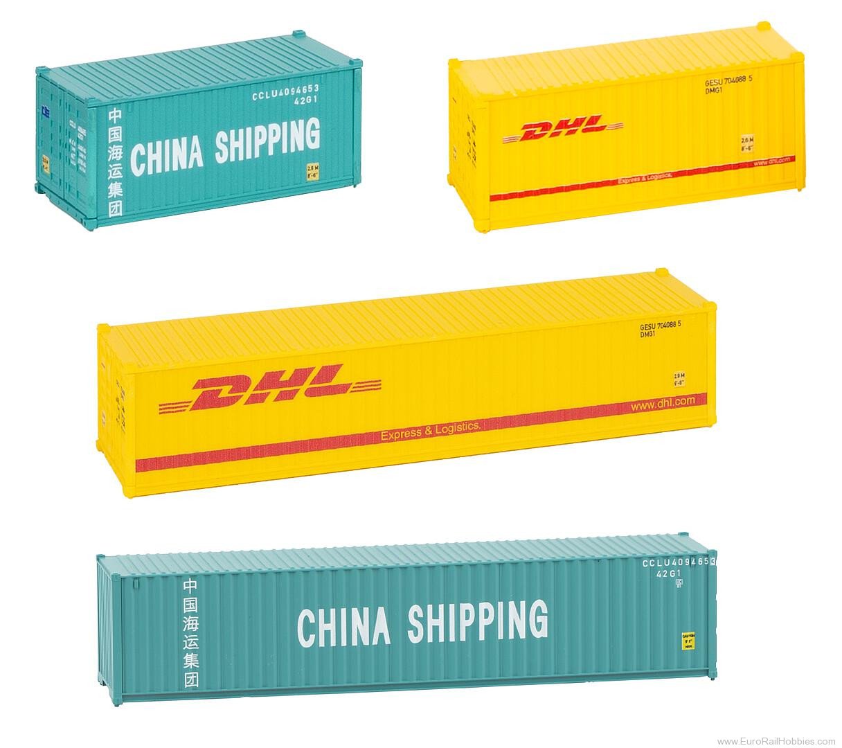 Faller 272811 20' Container and 40' Container, set of 4