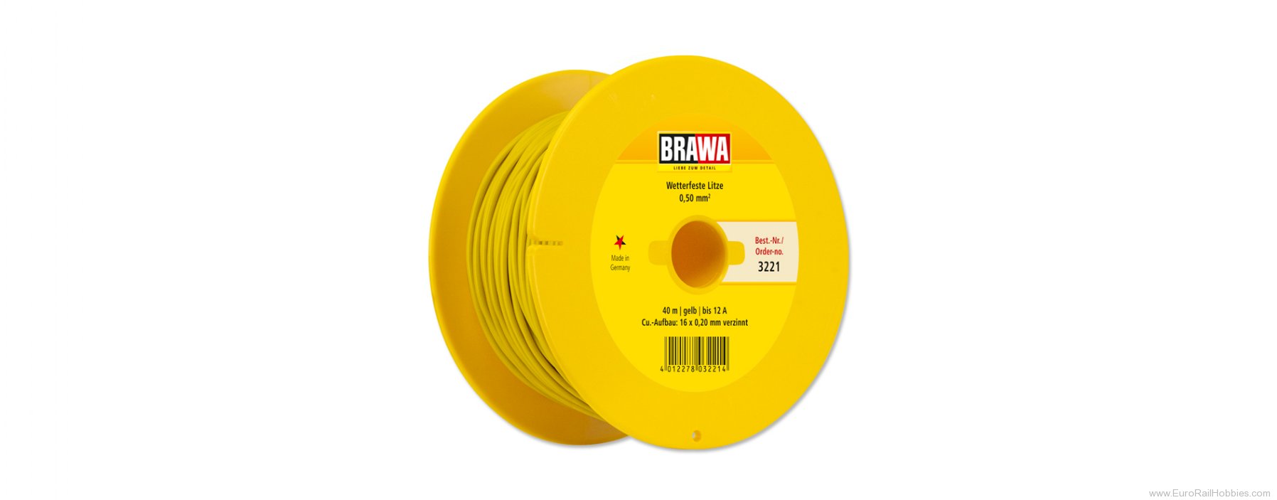 Brawa 3221 40m Weather Proof Wire yellow 0.50 mm2 3 Amp 