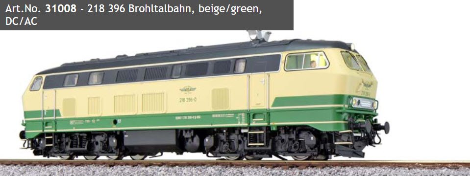ESU 31008 Brohtalbahn, Diesel Locomotive, BR 218, 218 3
