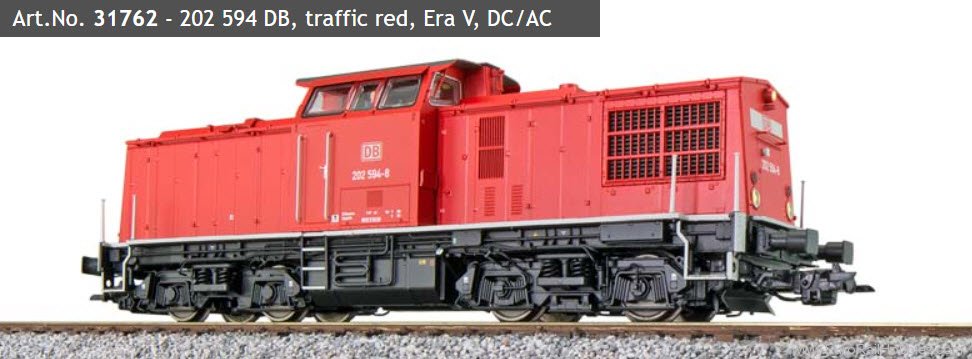 ESU 31762 DB V202 594 Diesel Locomotive, (Traffic Red)(