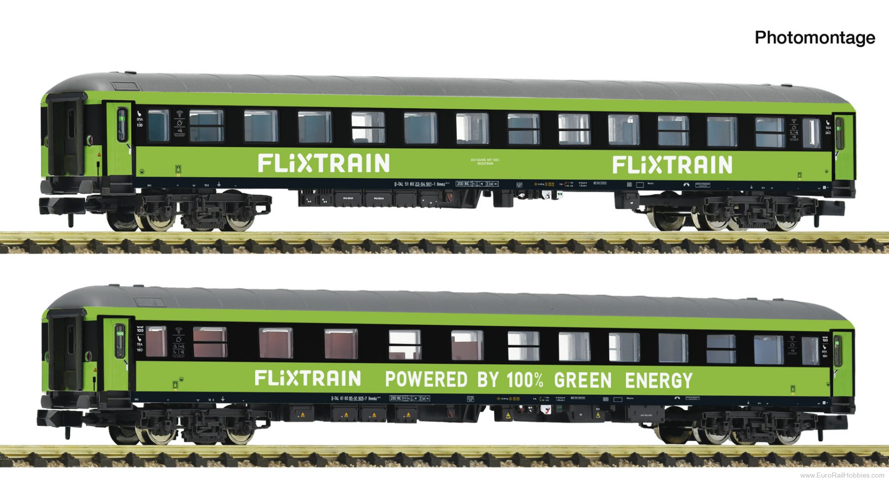 Fleischmann 6260085 Flixtrain 2 Piece Passenger Coach Set # 1