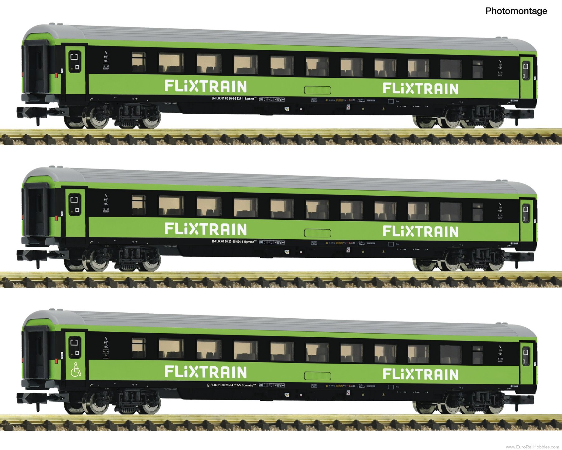 Fleischmann 6260086 Flixtrain 3 Piece Passenger Coach Set # 2