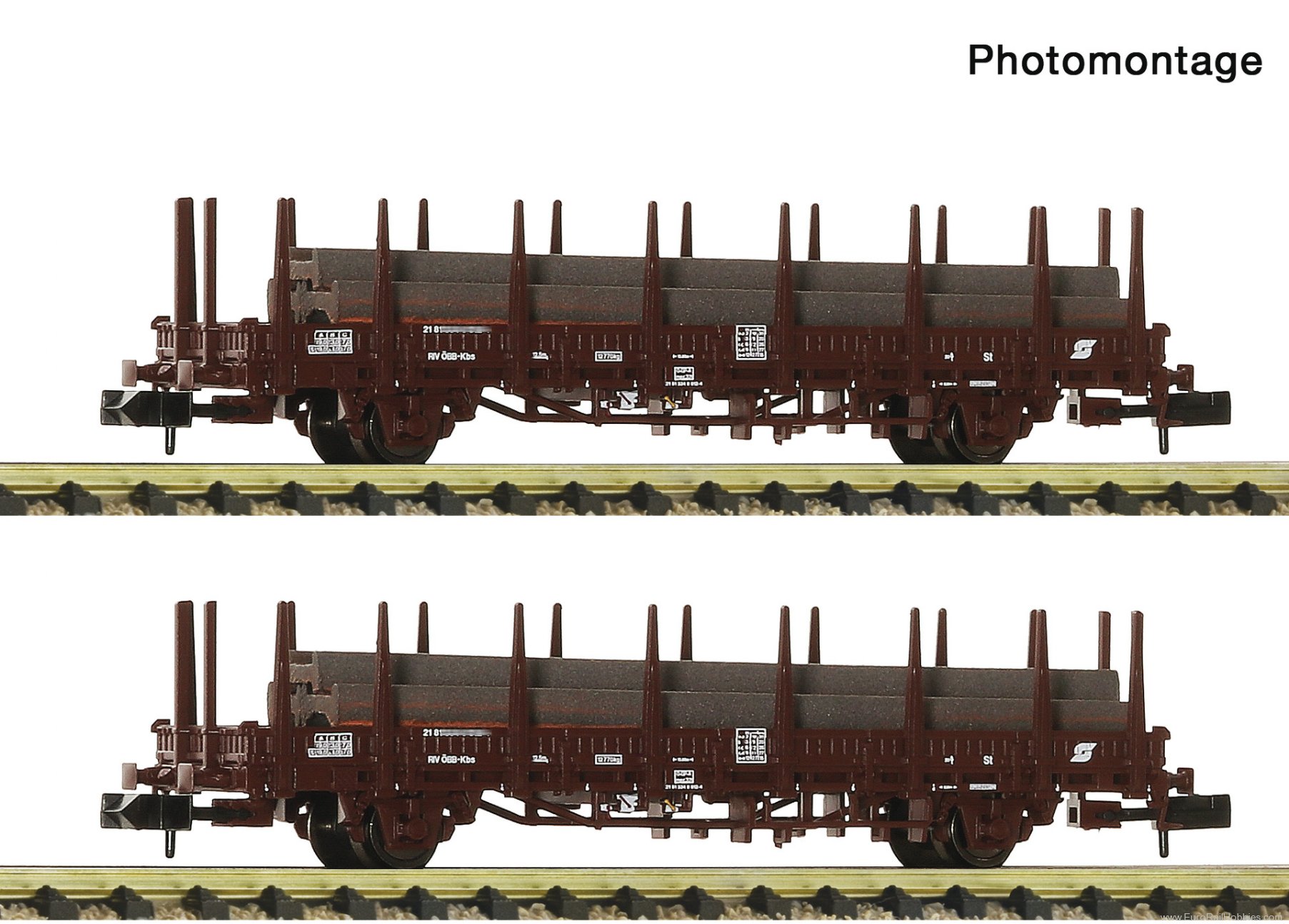 Fleischmann 6660143 OBB 2 Piece Set:  Steel Train Stake Flat Cars