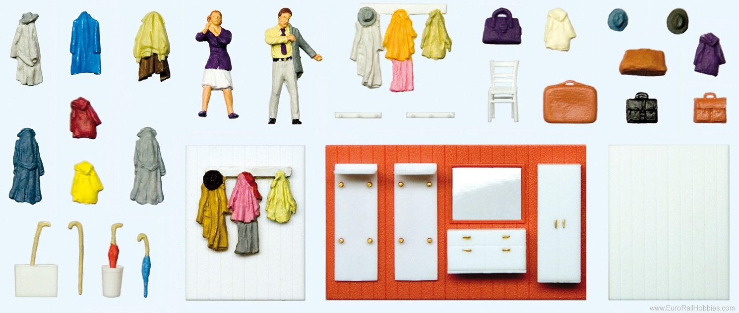 Preiser 10658 Ready to go out, Cloak room furniture