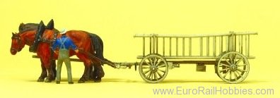 Preiser 30416 Rack Wagon, Farmer and 2 Horses