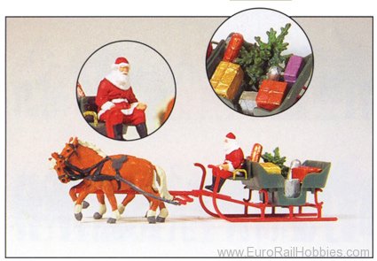 Preiser 30448 Horse-drawn Sleigh , Father Christmas, parcel