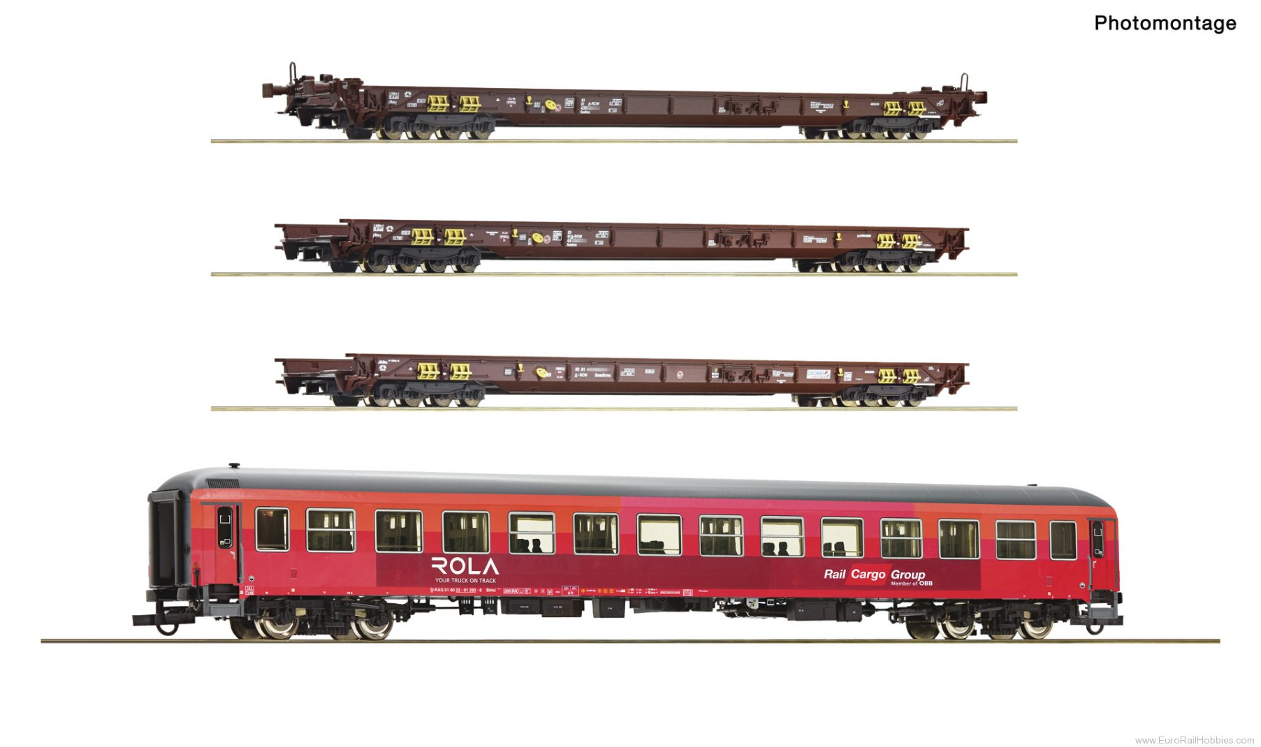Roco 6600042 Roco OBB 4 Piece Rolling Highway Coach/Car Se