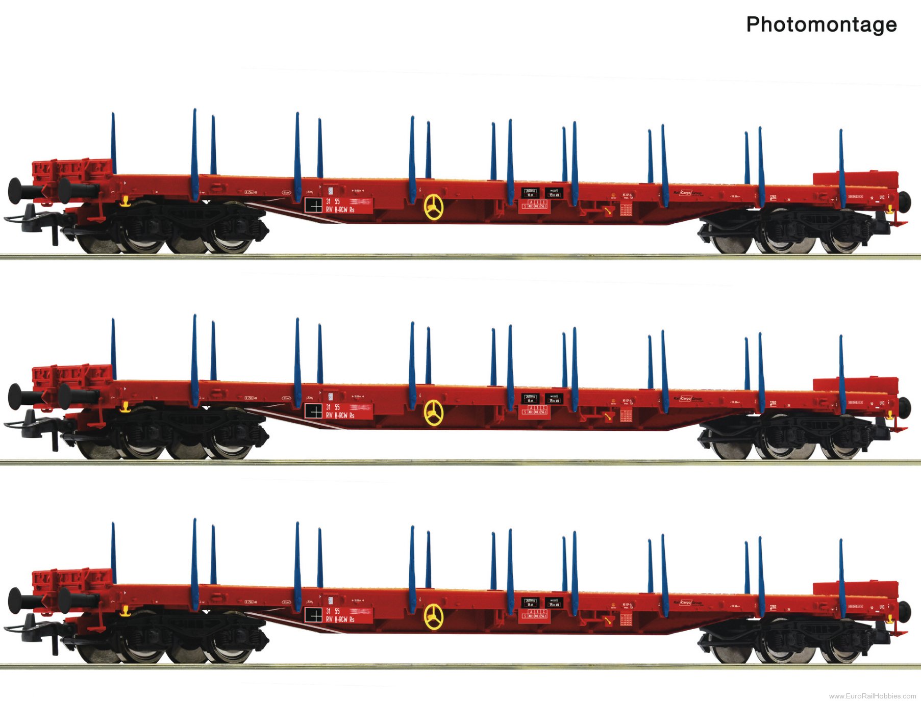 Roco 6600219 Roco OBB 3 Piece RCW Stake Car Wagon Set