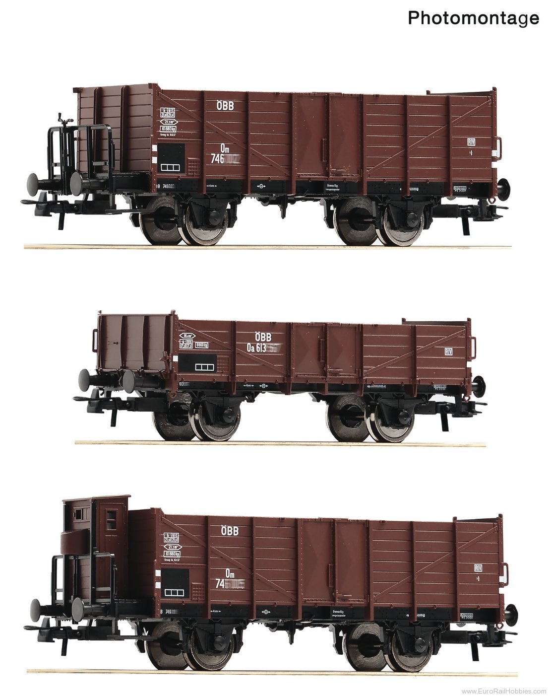 Roco 6600250 Roco OBB 3 Piece Open Goods Wagon Set