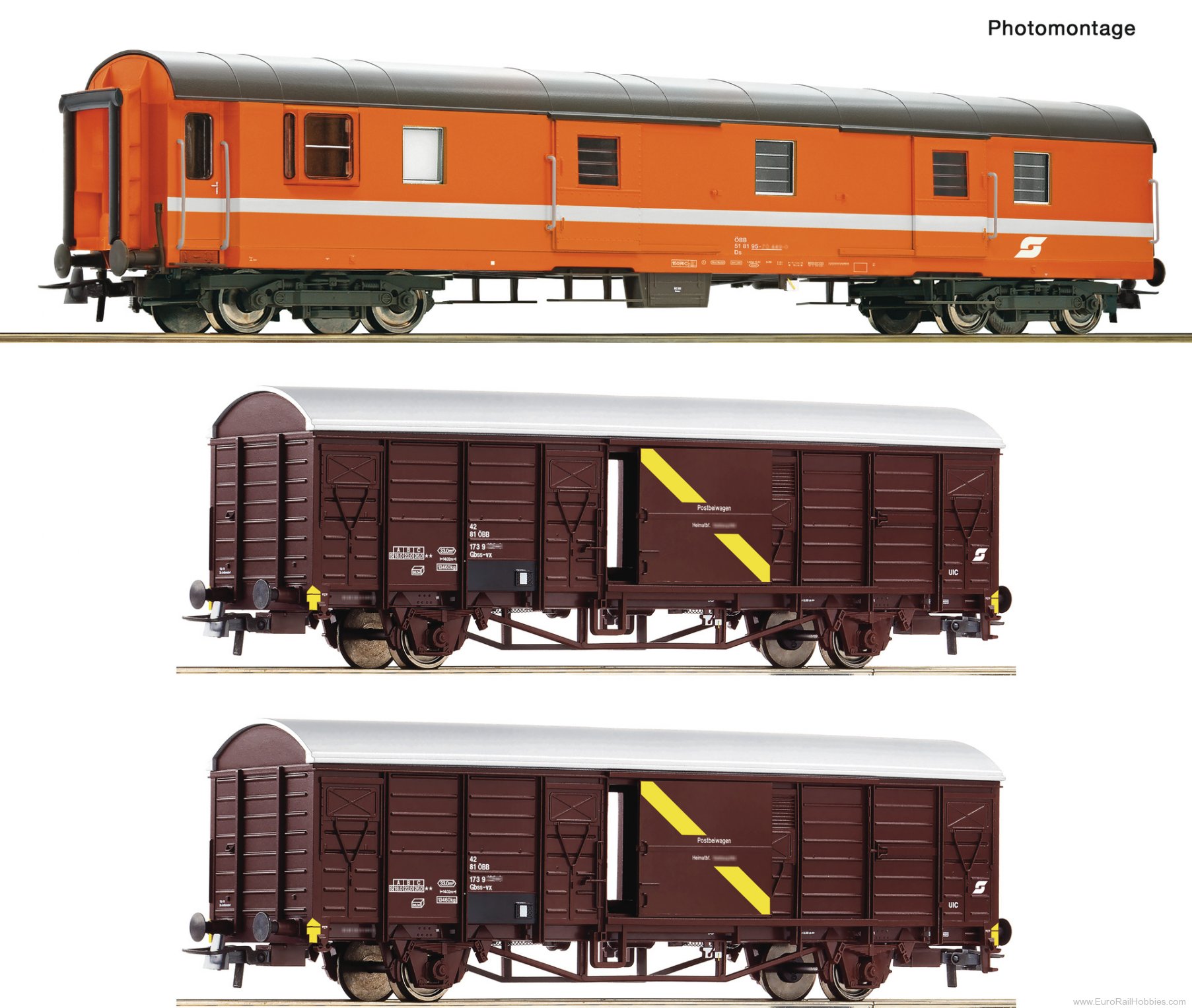 Roco 6600294 Roco 3 Piece OBB Postal Coach/Wagon Set