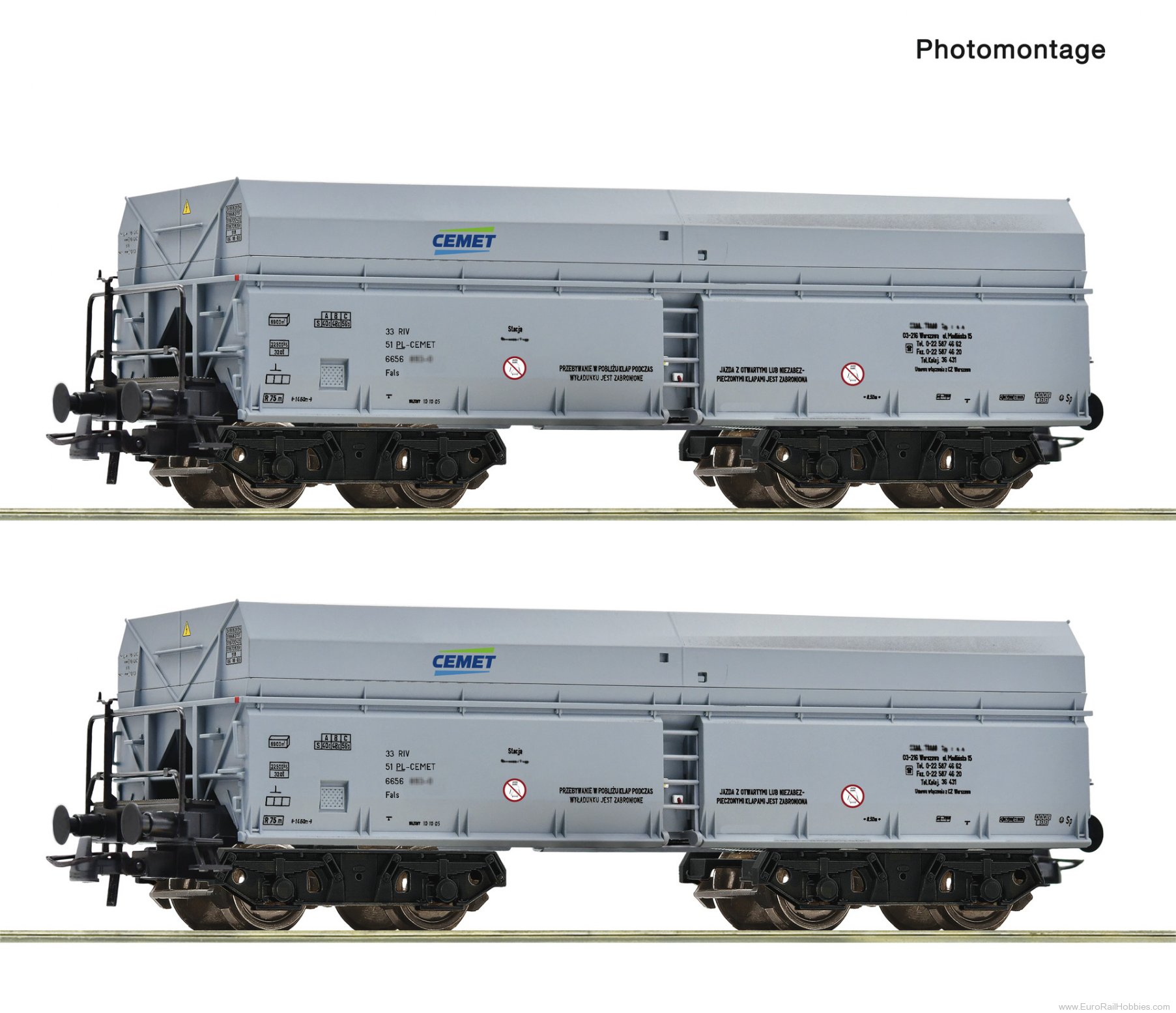 Roco 6600328 Roco CEMET 2 Piece Self-Unloading Hopper Car 