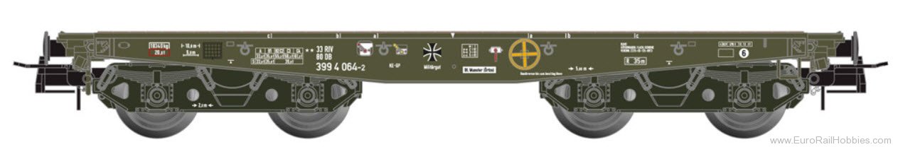 Artitec 20.284.29 SSy55 DB 399 4 064-2, Green, 4 Axle Flat Car