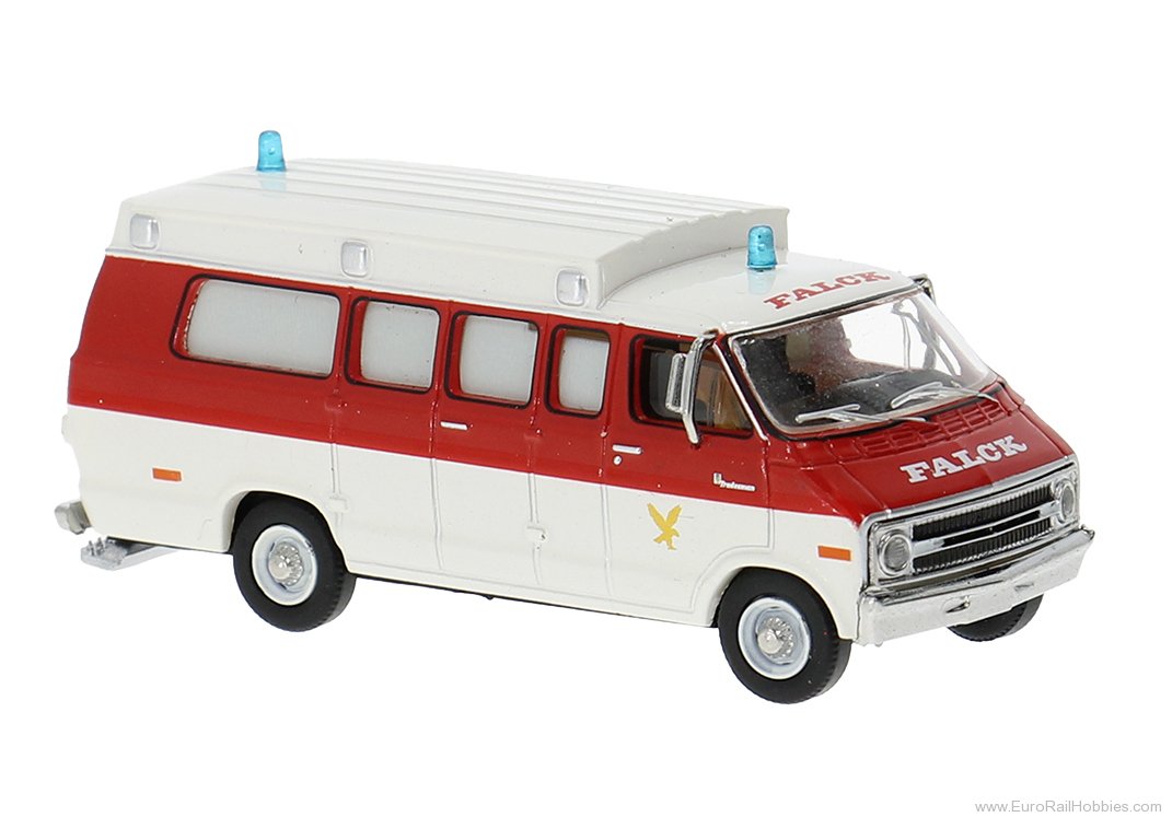 Brekina 18302 Brekina, Dodge B 200 Ambulance, 1975, Falck, 