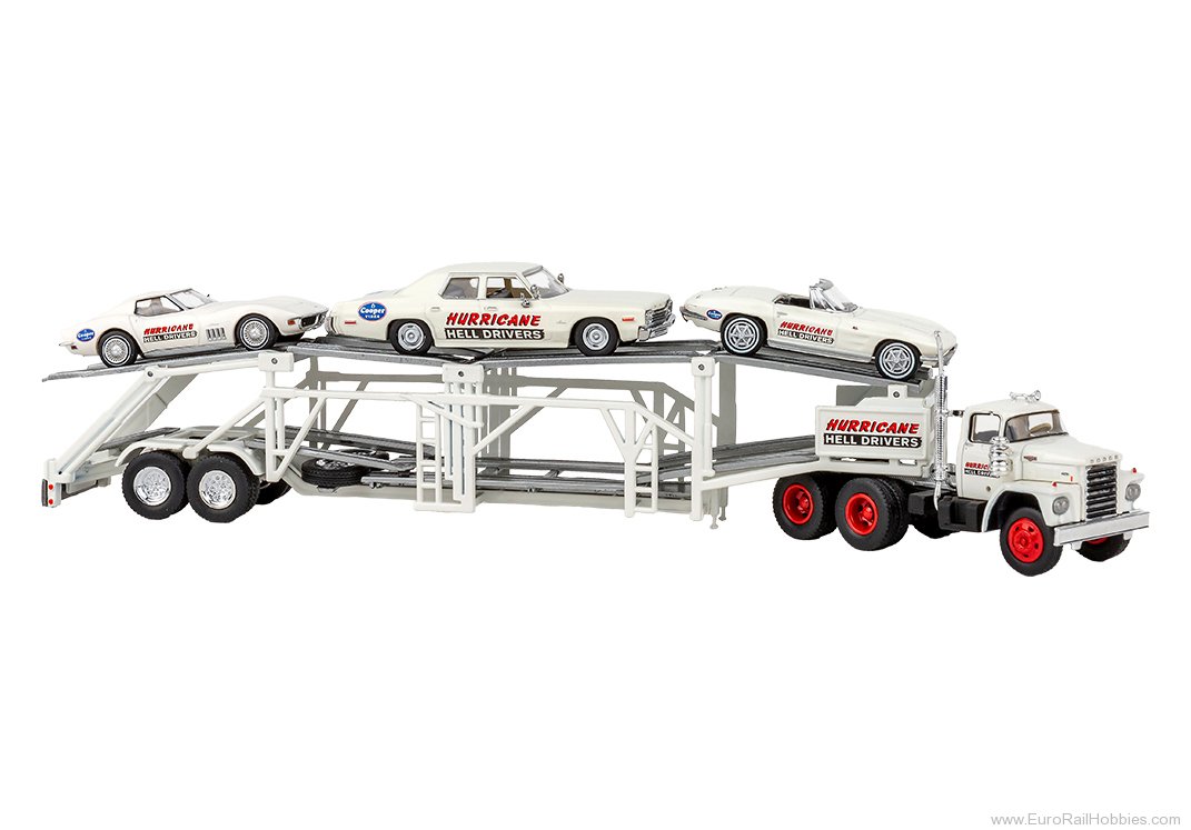 Brekina 90500 Brekina, Set Dodge Autotransporter mit 3 PKW,