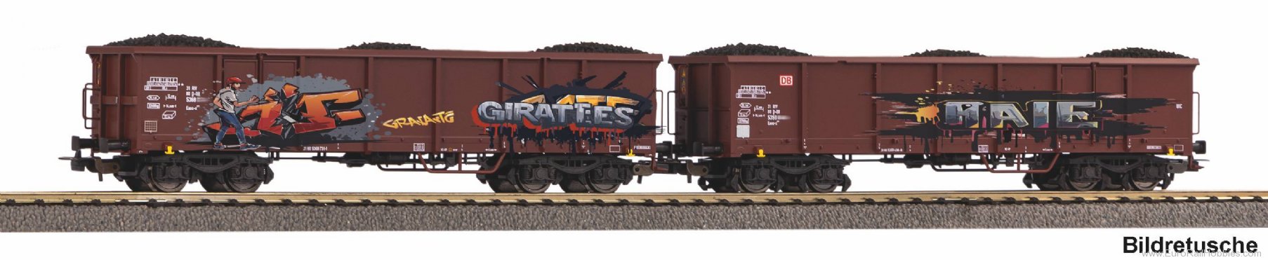 Piko 28338 DB AG 2 Piece Eaos Open Freight Cars w/Graffi